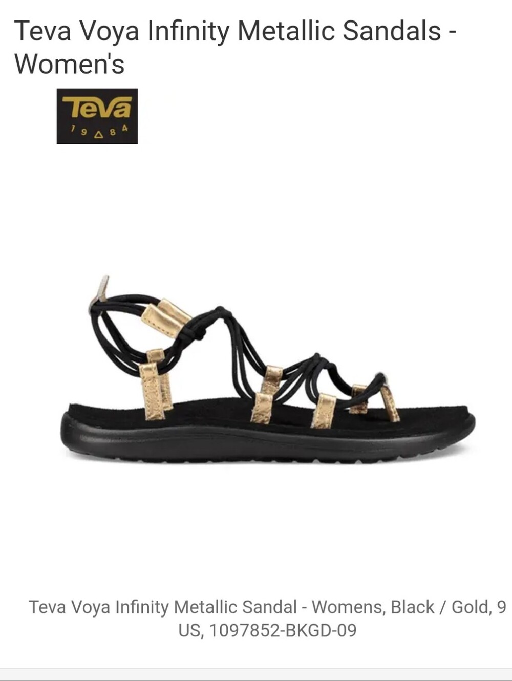 Teva Voya Infinity Metallic Sandals - Black and Gold